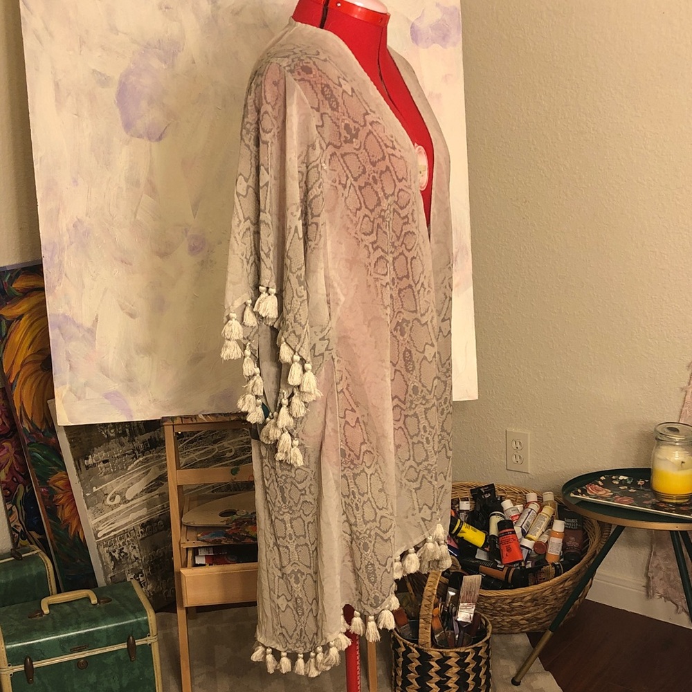 Judith March Santa Fe style embroidery with tassels sheer duster/poolside robe - Picture 4 of 11